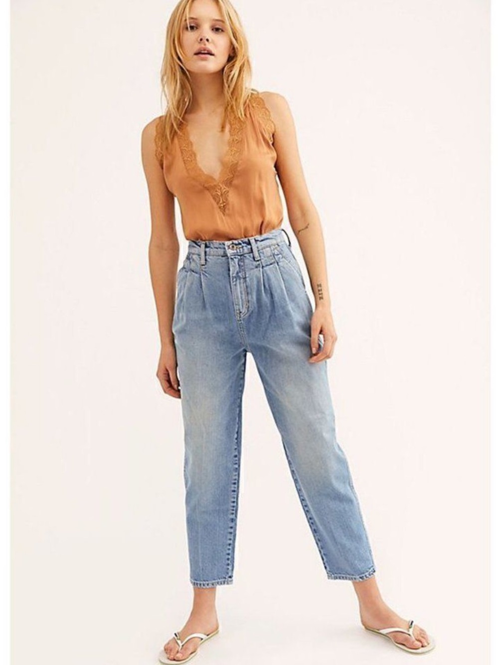 Free People Love Pleated Boyfriend Jeans in Light Wash